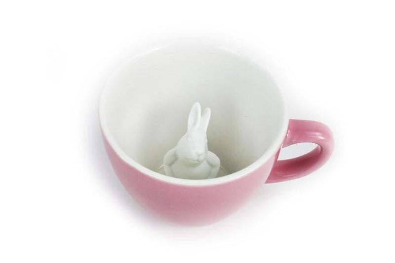 Creature Cups RABBIT Ceramic Cup (11 Ounce, Blush Pink) - Hidden 3D Animal Inside Mug Emerges As You Drink - Woodland Critter - Holiday and Birthday Drinkware Gift for Coffee & Tea Lovers - Image 1